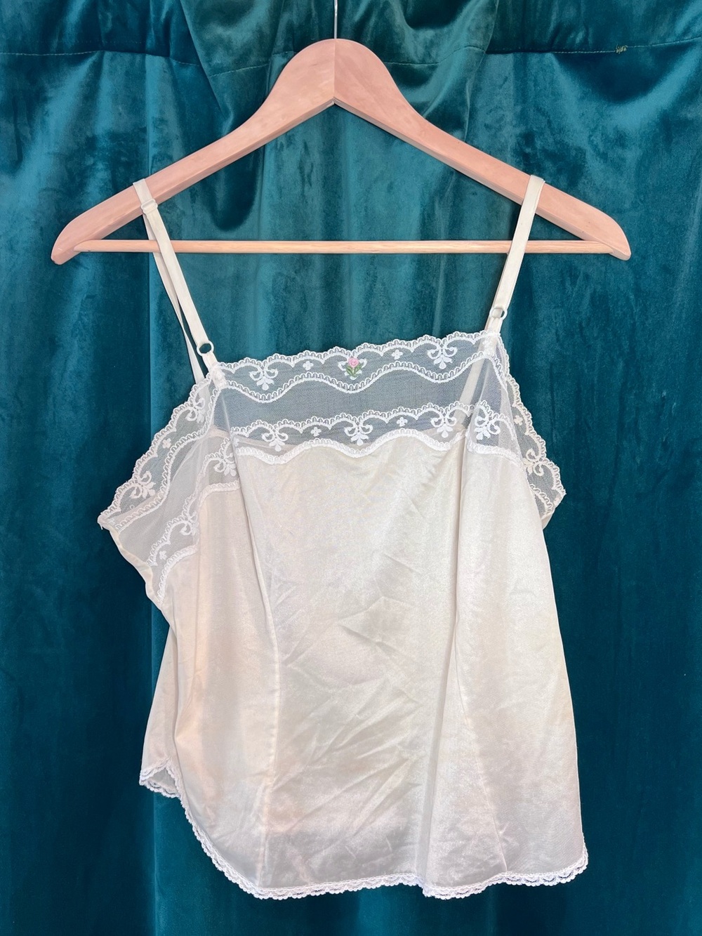 Vintage Sears Lace Trim Ivory Satin Cami Tank